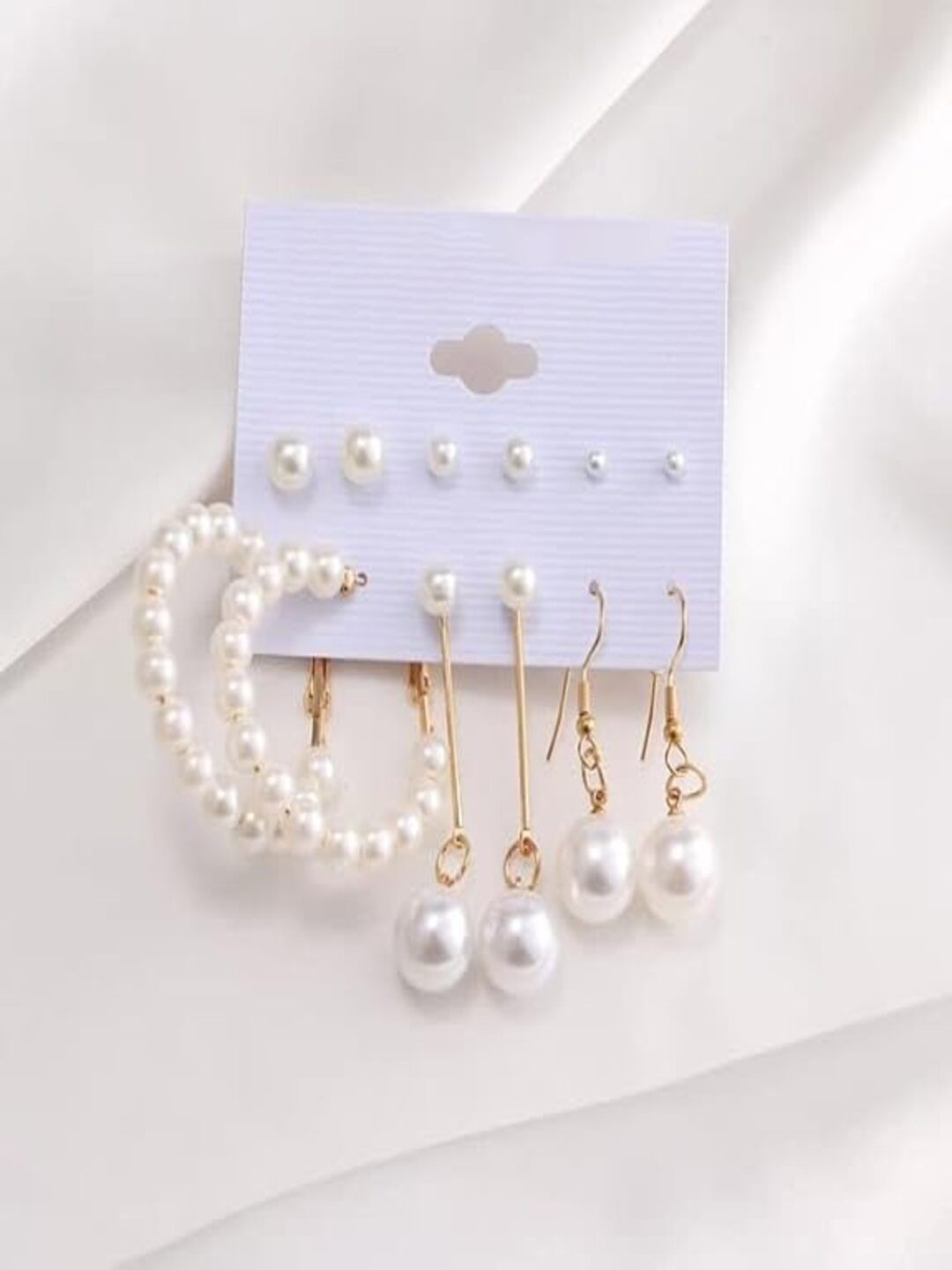 AmazingKarts Set of 6 Gold-Plated Pearls Beaded Contemporary Studs