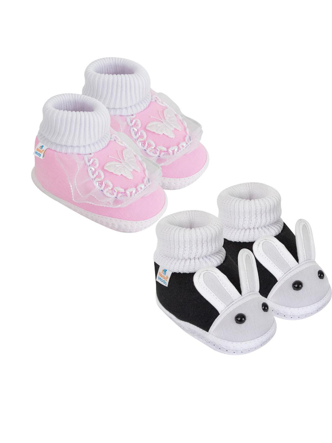 NESKA MODA 3 To 12 Months Infants Set of 2 Pair Cute Cotton Butterfly Shoe Booties