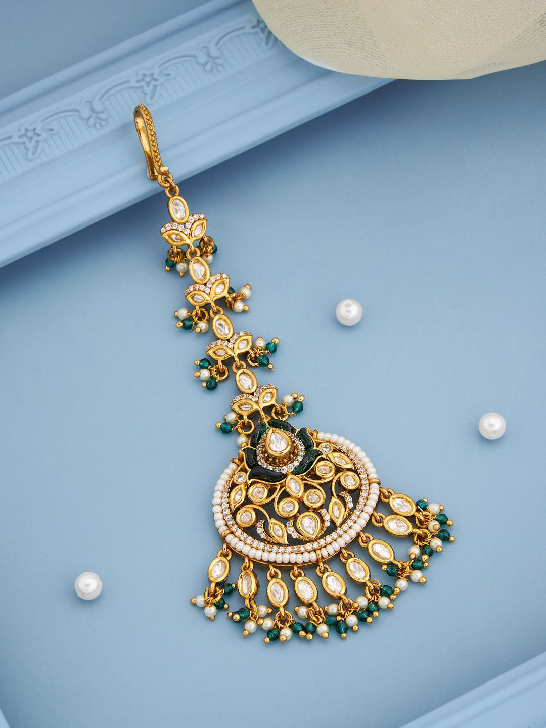 Kushal's Fashion Jewellery Victorian-Plated Kundan Studded Maang Tikka Head Jewellery