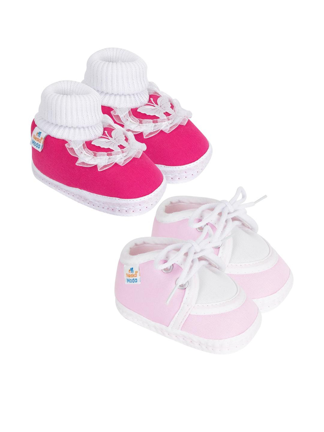 NESKA MODA 0 To 6 Months 2 Pair Set Newborn Infants Butterfly Frill and Lace Booties
