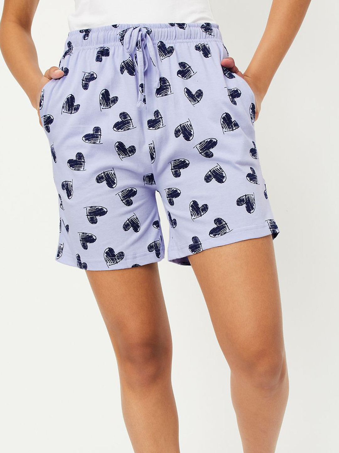 max Women Heart Print Slim Fit Cotton Shorts