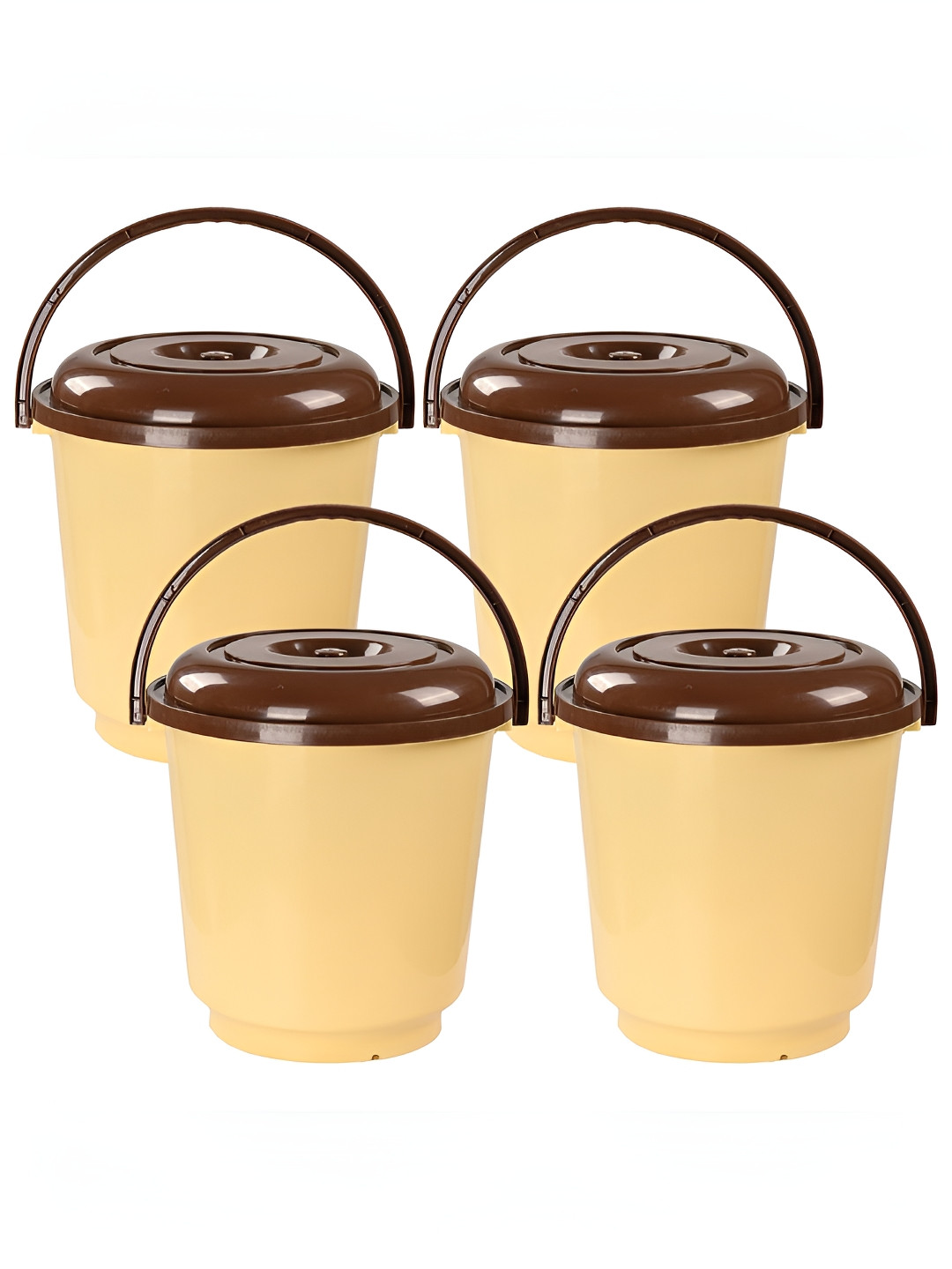 Aura Cream & Brown 4 Pieces Multi-Purpose Small Bucket Bath Accessories Set