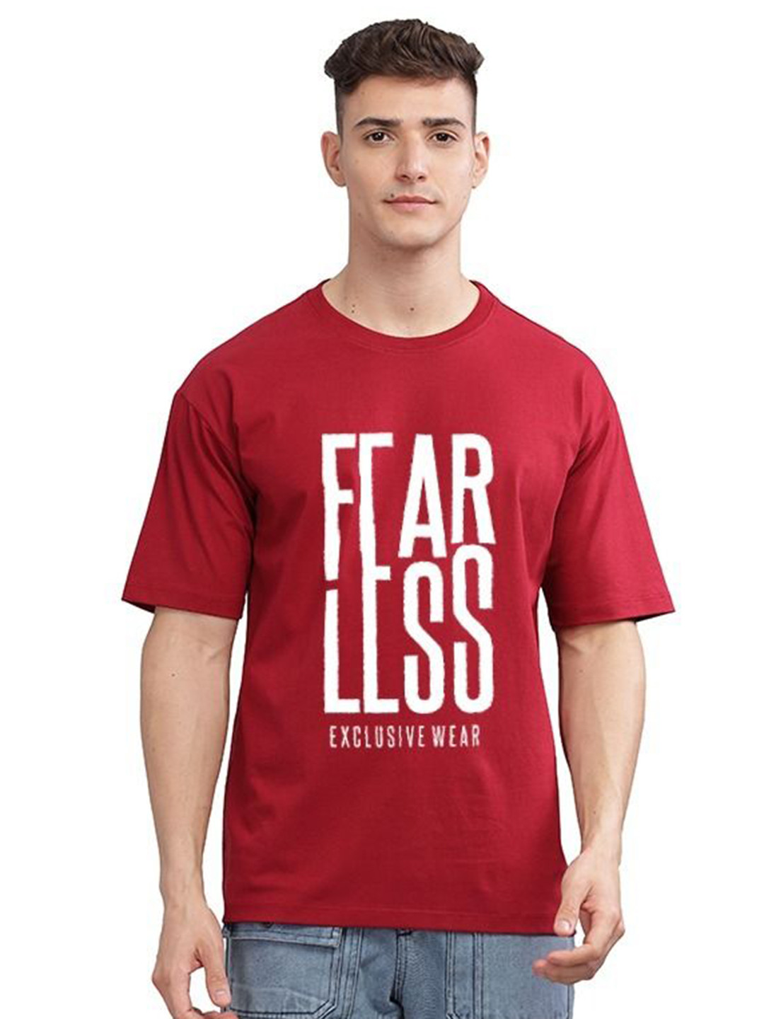 SOLACEACTIVE Oversized Fear Less Typography Printed Round Neck T-Shirt