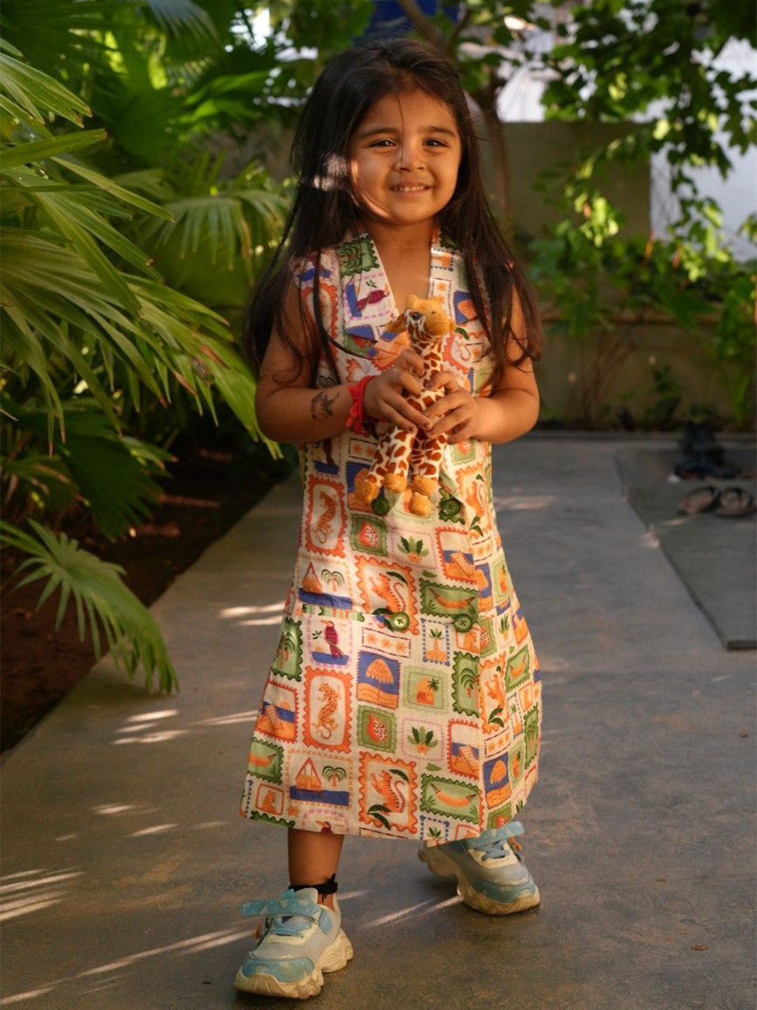 Funny Bones Clothings Girls Conversational Printed Linen Blazer Dresses