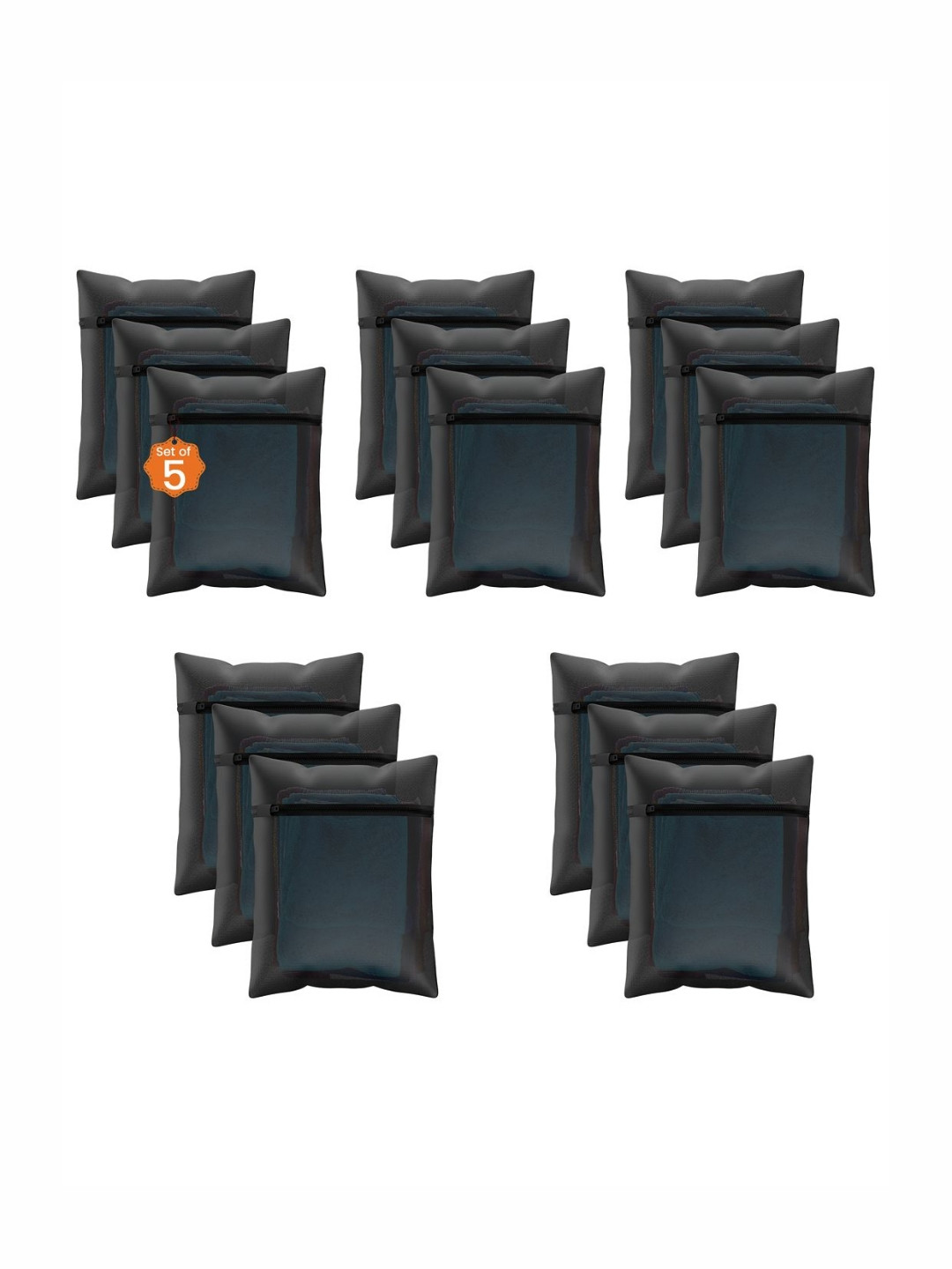 Aura 15Pcs Black Reusable Mesh Laundry Bags With Zipper