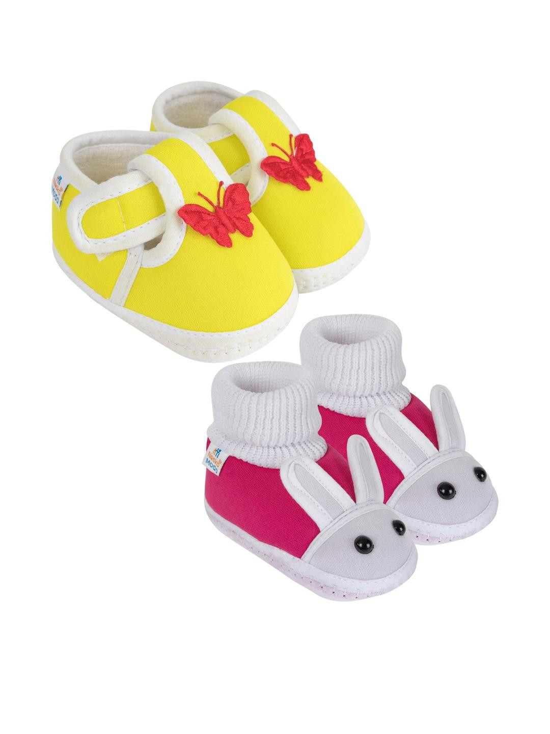 NESKA MODA 12 To 18 Month Non Slip Pack of 2 Pair Cotton Butterfly and Rabit Face Baby Booties