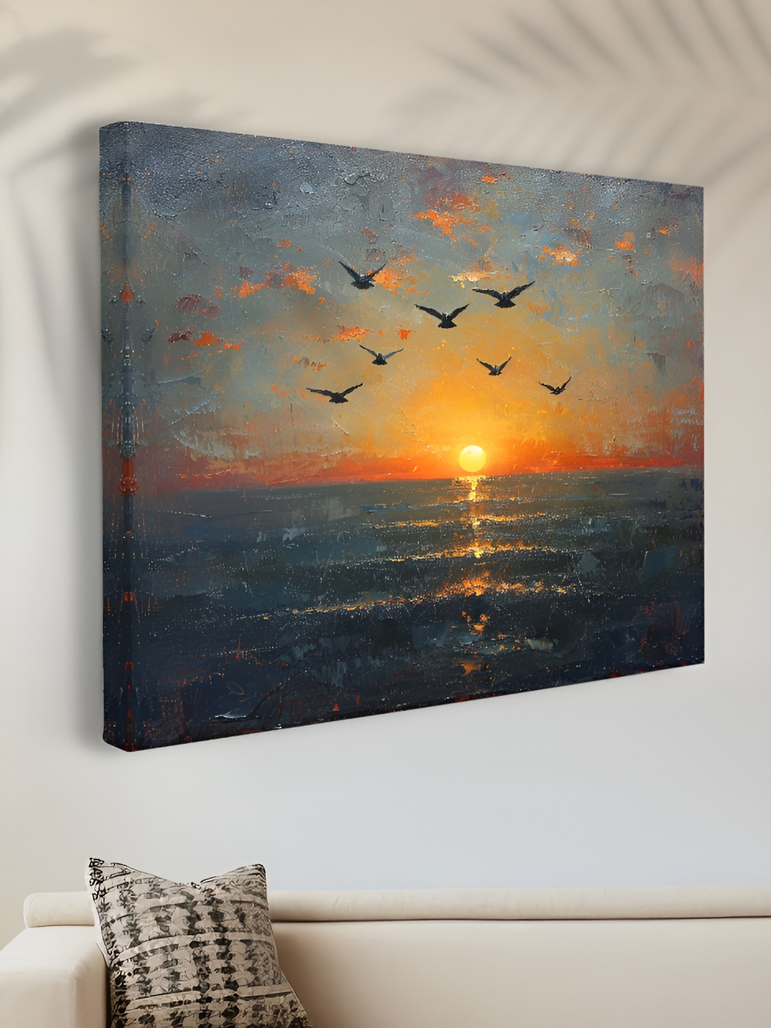 Livin'luxe Grey & Orange 1 Piece Canvas Birds and Animals Wall Paintings