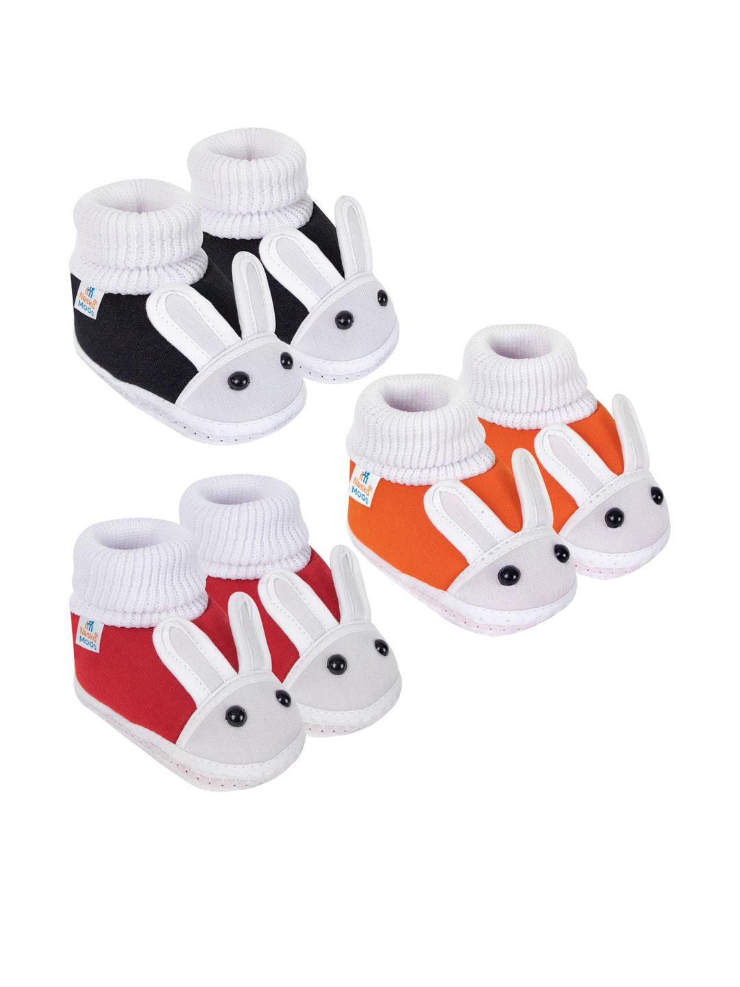 NESKA MODA 0 To 6 Month Newborn Baby Boy & Girls 3 Pair Set Soft Cotton Rabbit Slip On Baby Booties