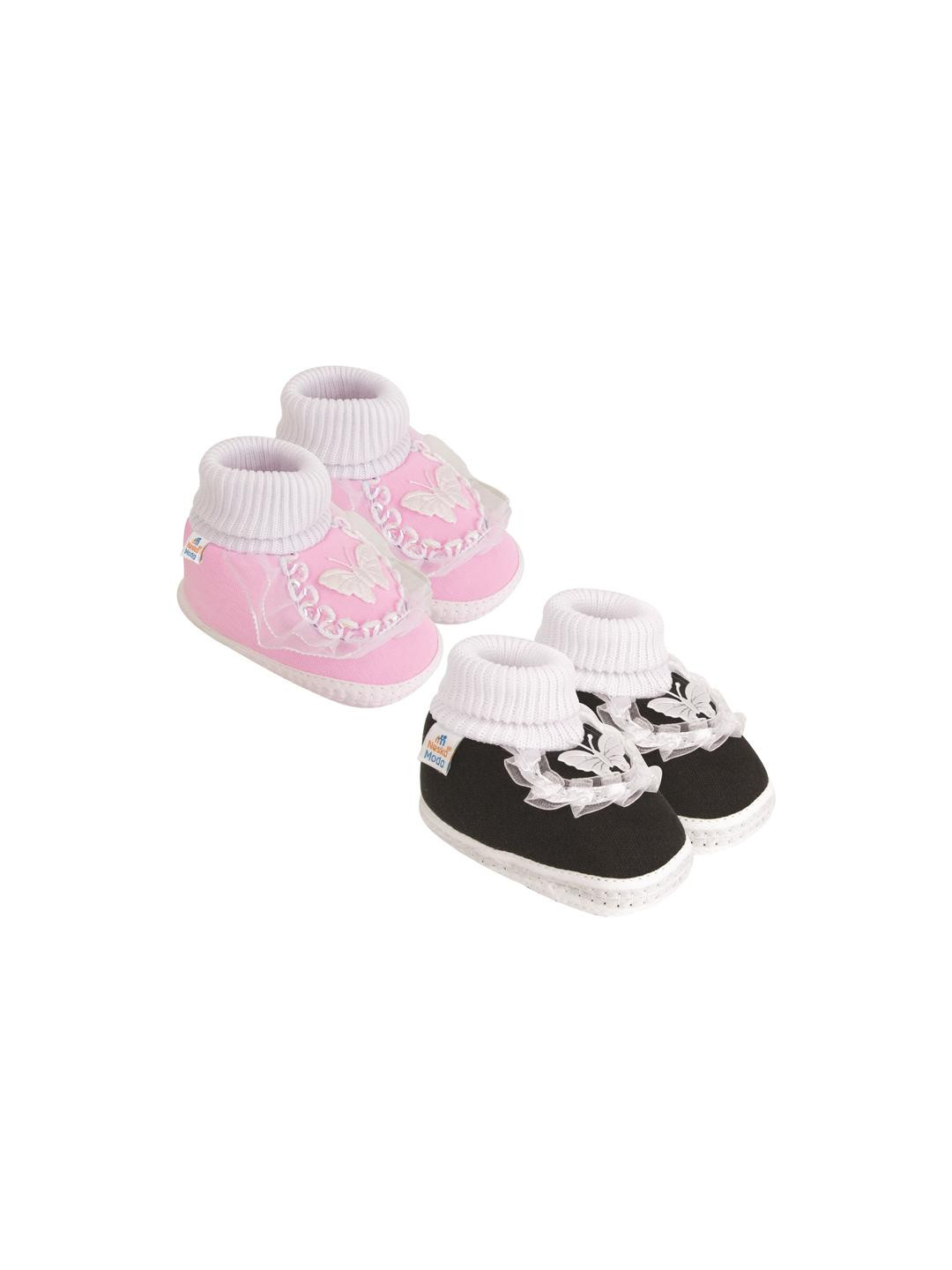NESKA MODA 12 To 18 Month Non Slip Baby Girls Pack of 2 Pair Soft Cotton Butterfly Frill Booties