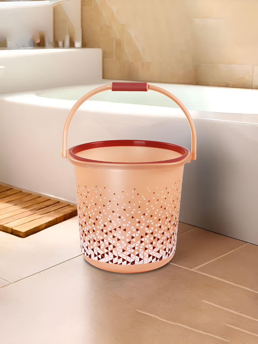Aura Brown Geometric Plastic 24 Litres Water Bucket for Washing Clothes with Handle