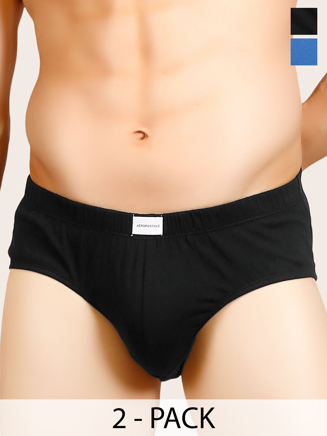Aeropostale Pack Of 2 Pure Cotton Mid-Rise Basic Briefs A_CIEBF01-BGCB/BLK