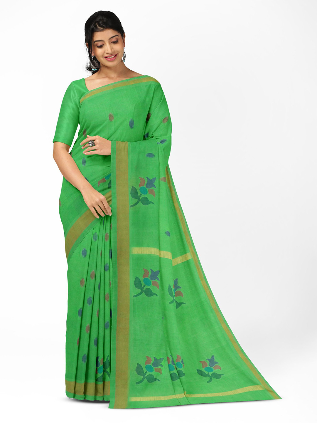 APCO Floral Woven Design Zari Pure Cotton Uppada Saree