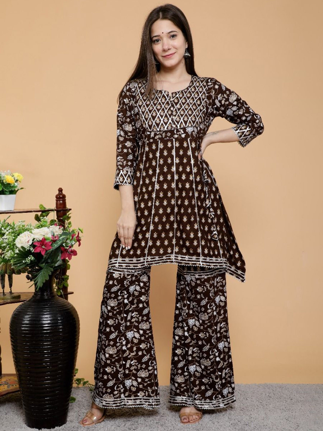 MAYANA Women Floral Printed Cotton Kurta with Palazzo