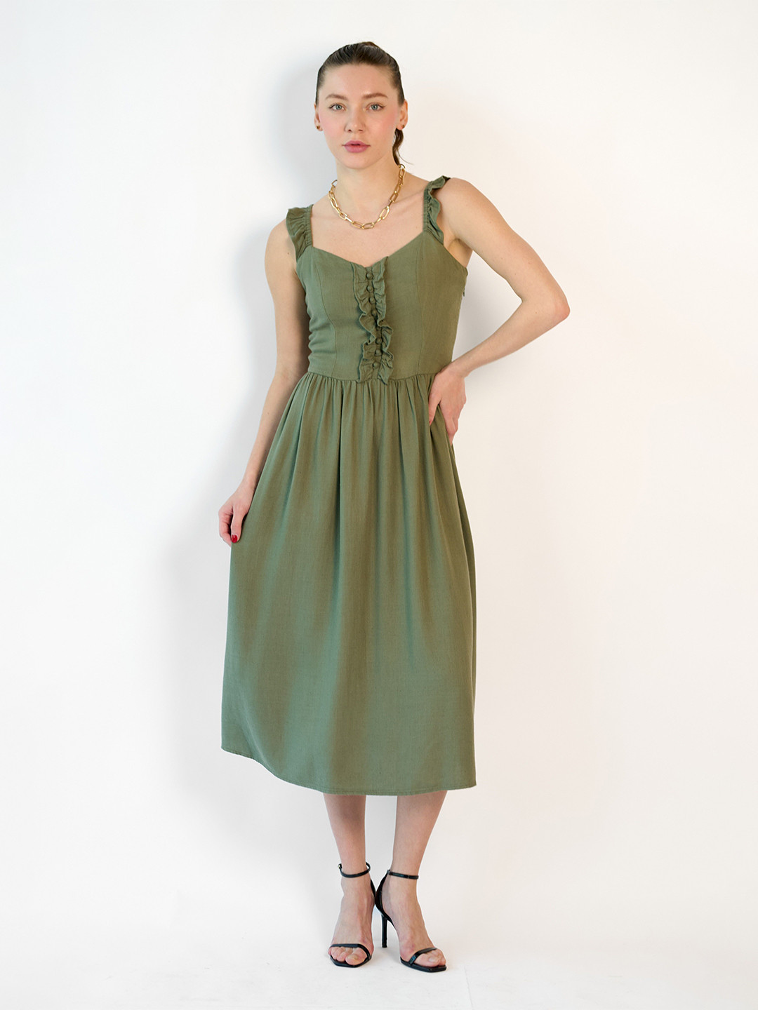 Virgio Linen Midi Ruffle Dress