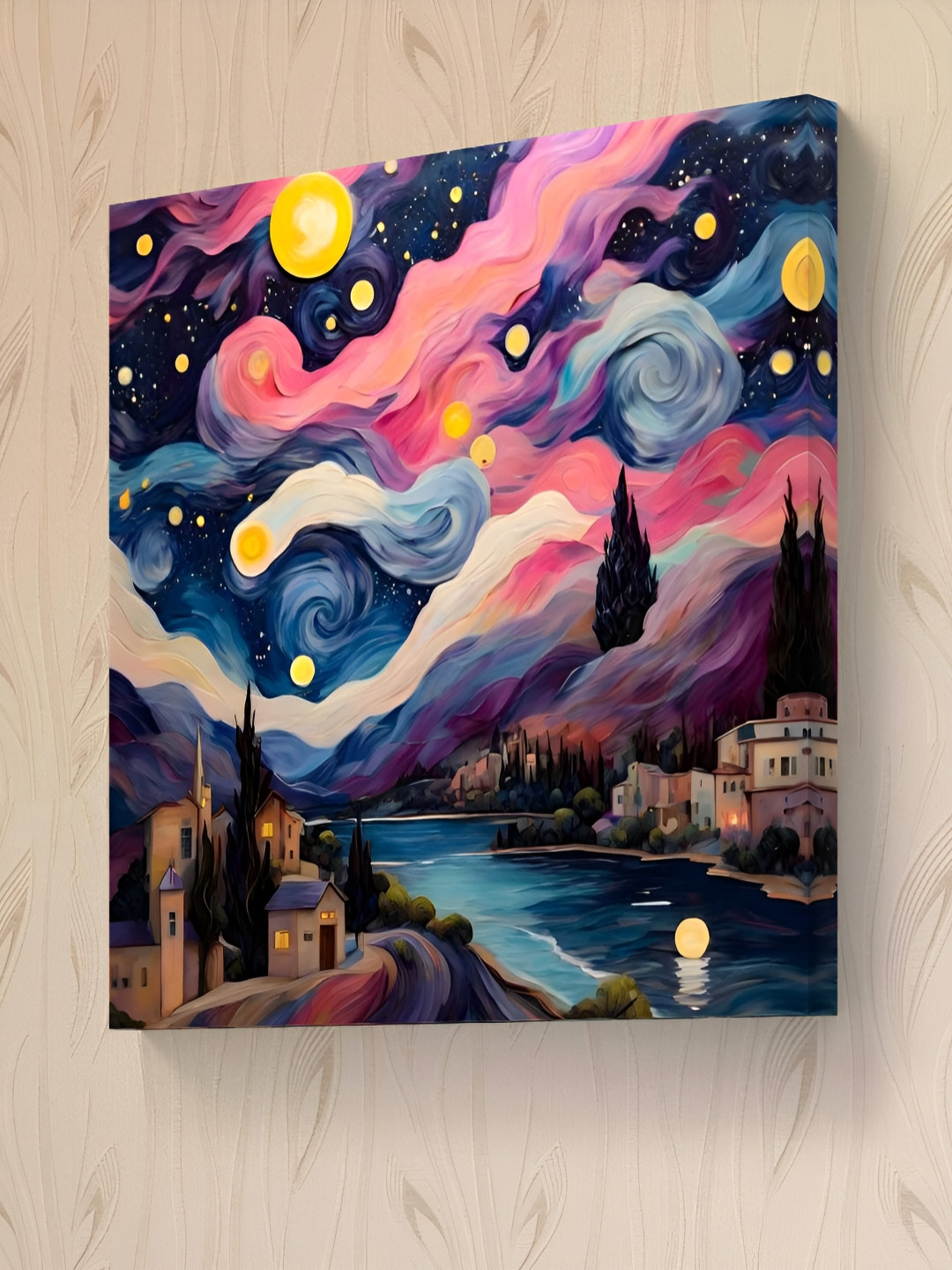 SAF Blue & Pink Canvas Starry Fantasy Night Wall Art