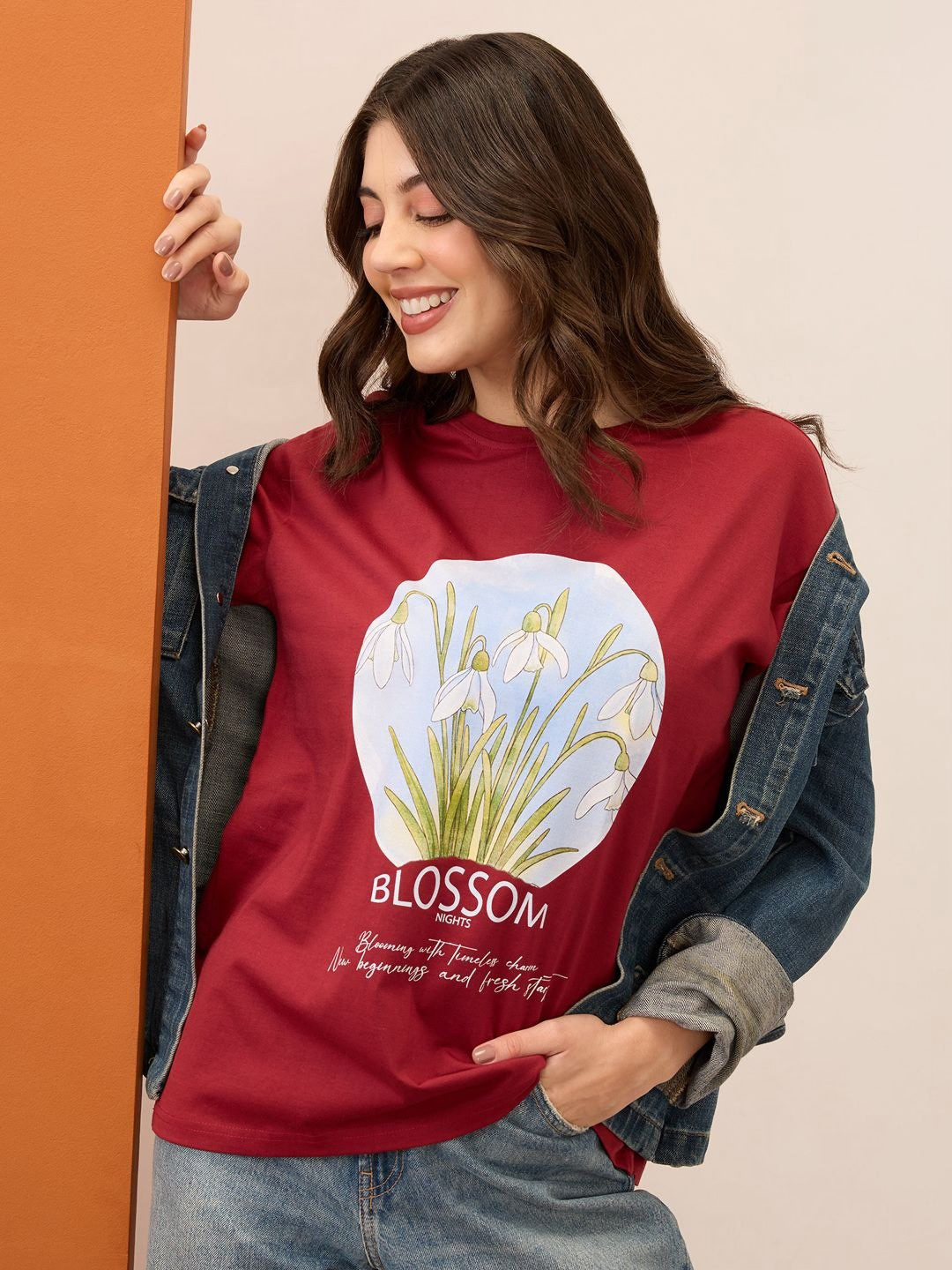 Mast & Harbour Graphic Printed Round Neck Cotton Oversized T-shirt