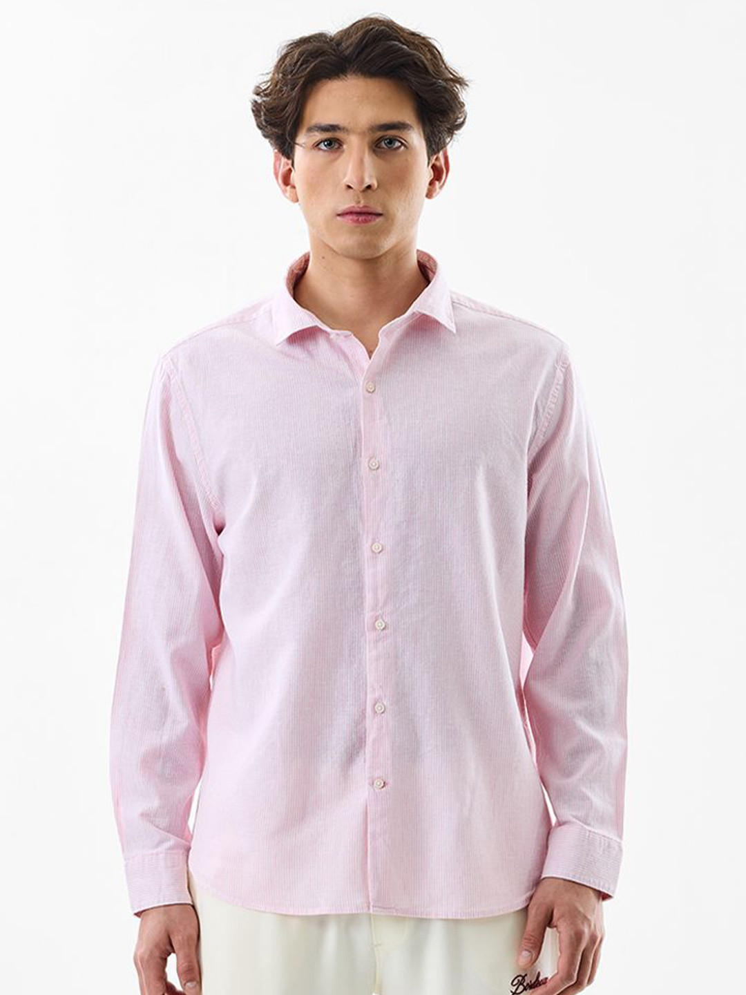 Snitch Regular Fit Striped Cotton Linen Casual Shirt