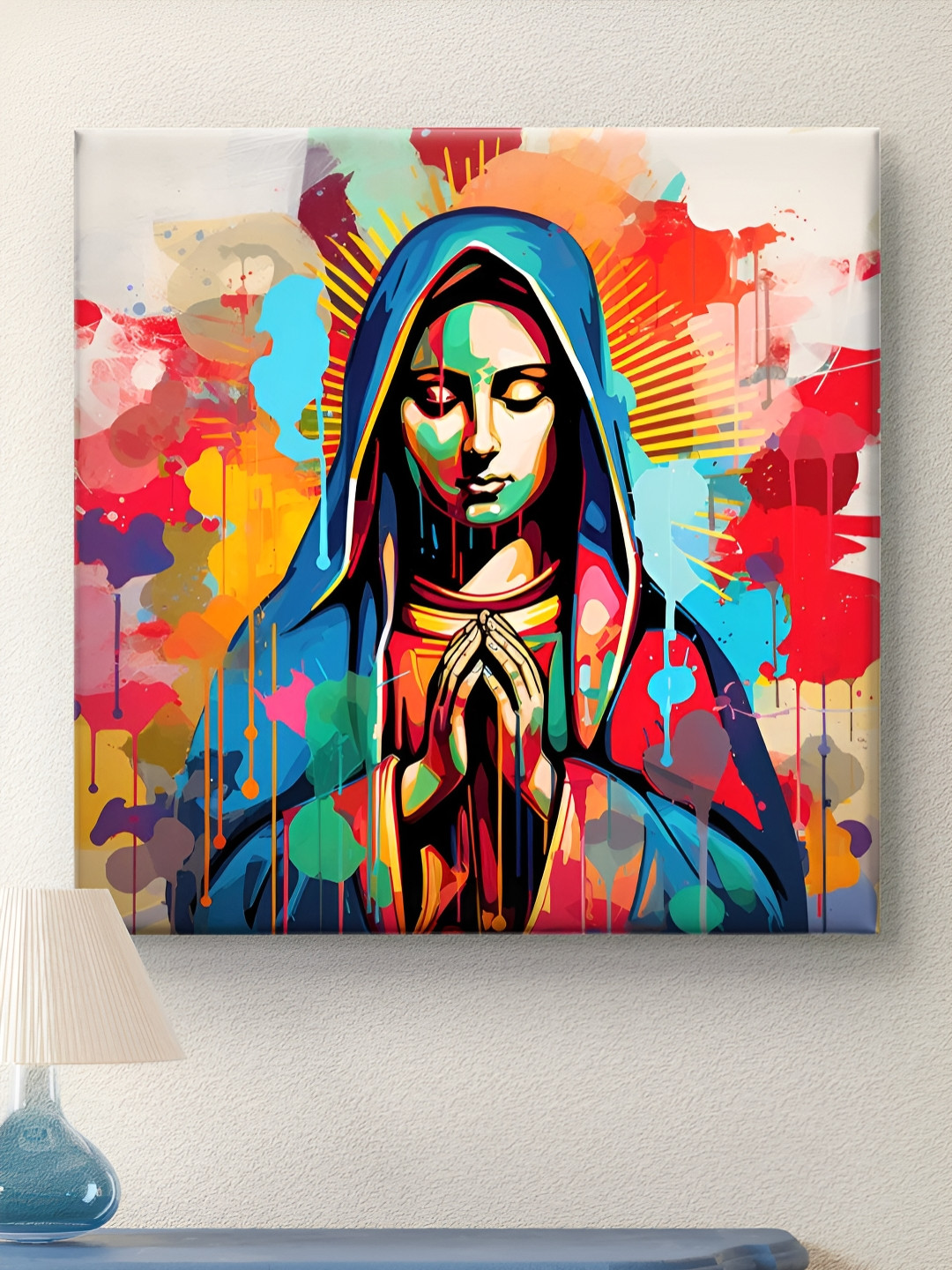 SAF Blue & Red Sacred Color Virgin Mary Canvas Painting Wall Art
