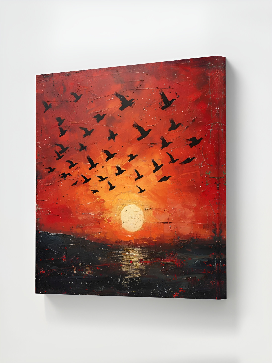 SAF Orange Colored & Brown Sunset Birds Printed Canvas Wall Art