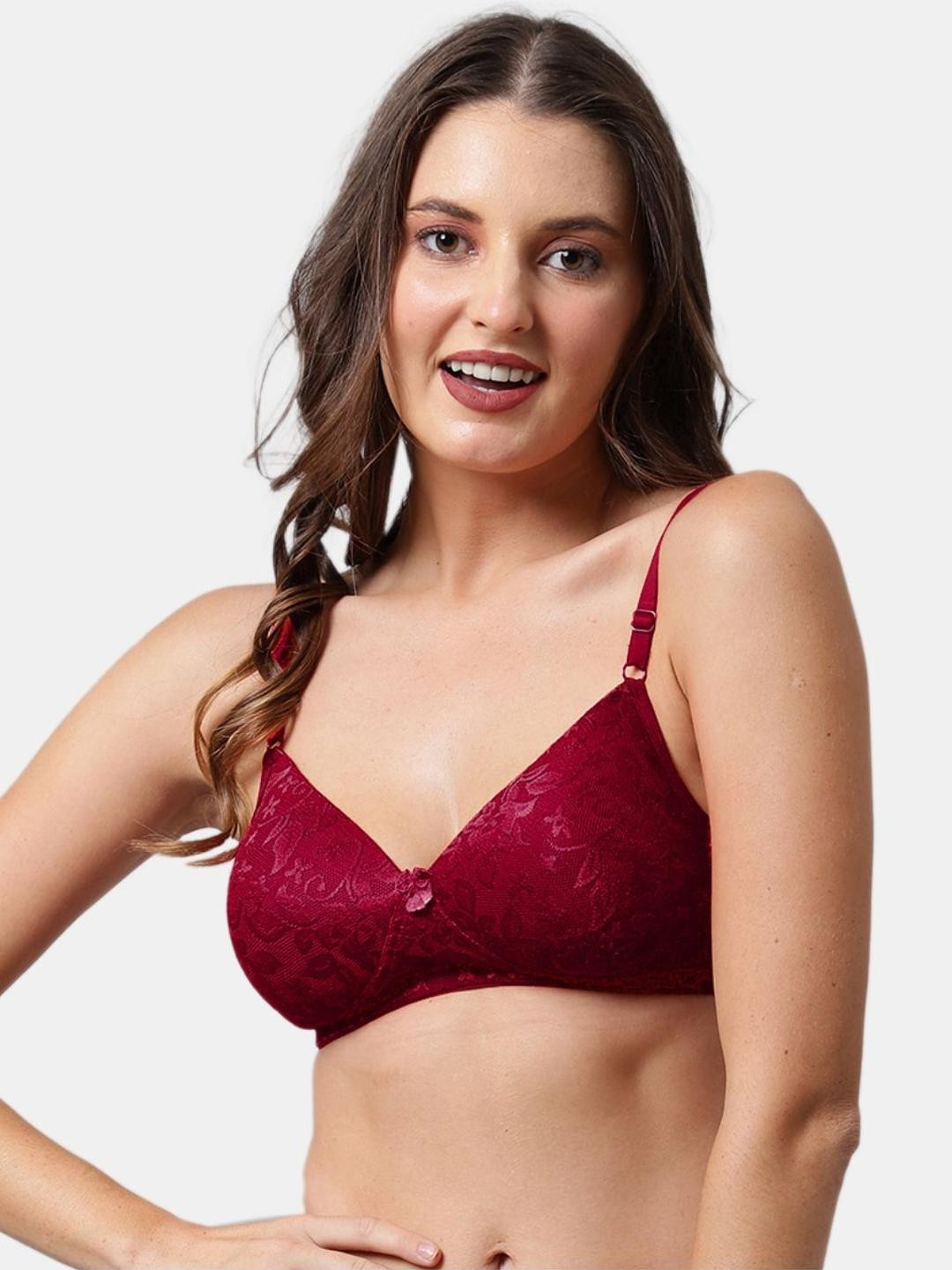BEWILD Women Self Design Maroon Non-Wired T-shirt Bra
