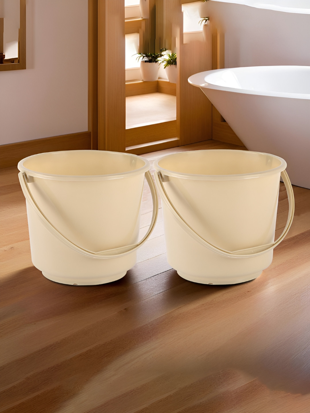 Aura Beige Pack of 2 Multi-Purpose 5 Litre Small Bucket for Mopping Washing Balti