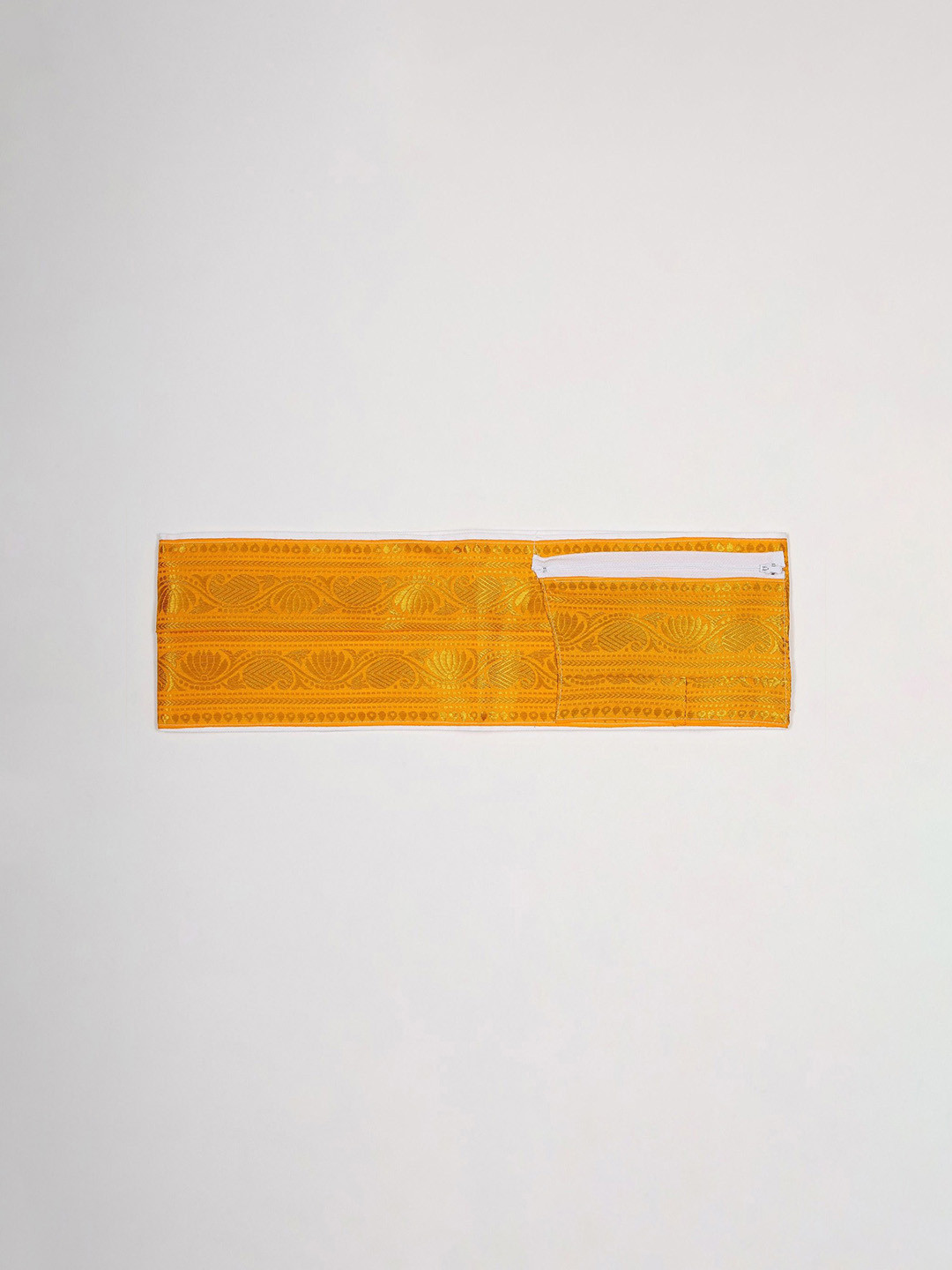 Exotic India Men Adjustable Belt with Zari Woven Paisley-Flowers and Zip Pouch/Pocket