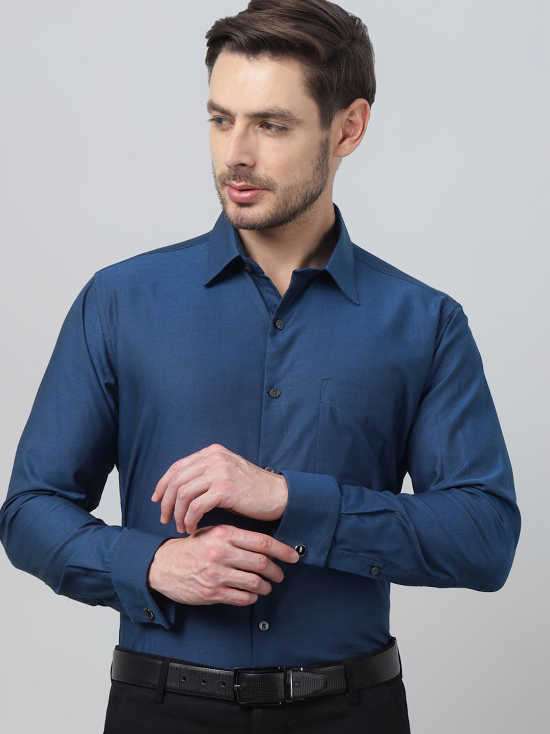 Hancock Men Premium Fit Textured Spread Collar French Cuff Pure Cotton Formal Shirt