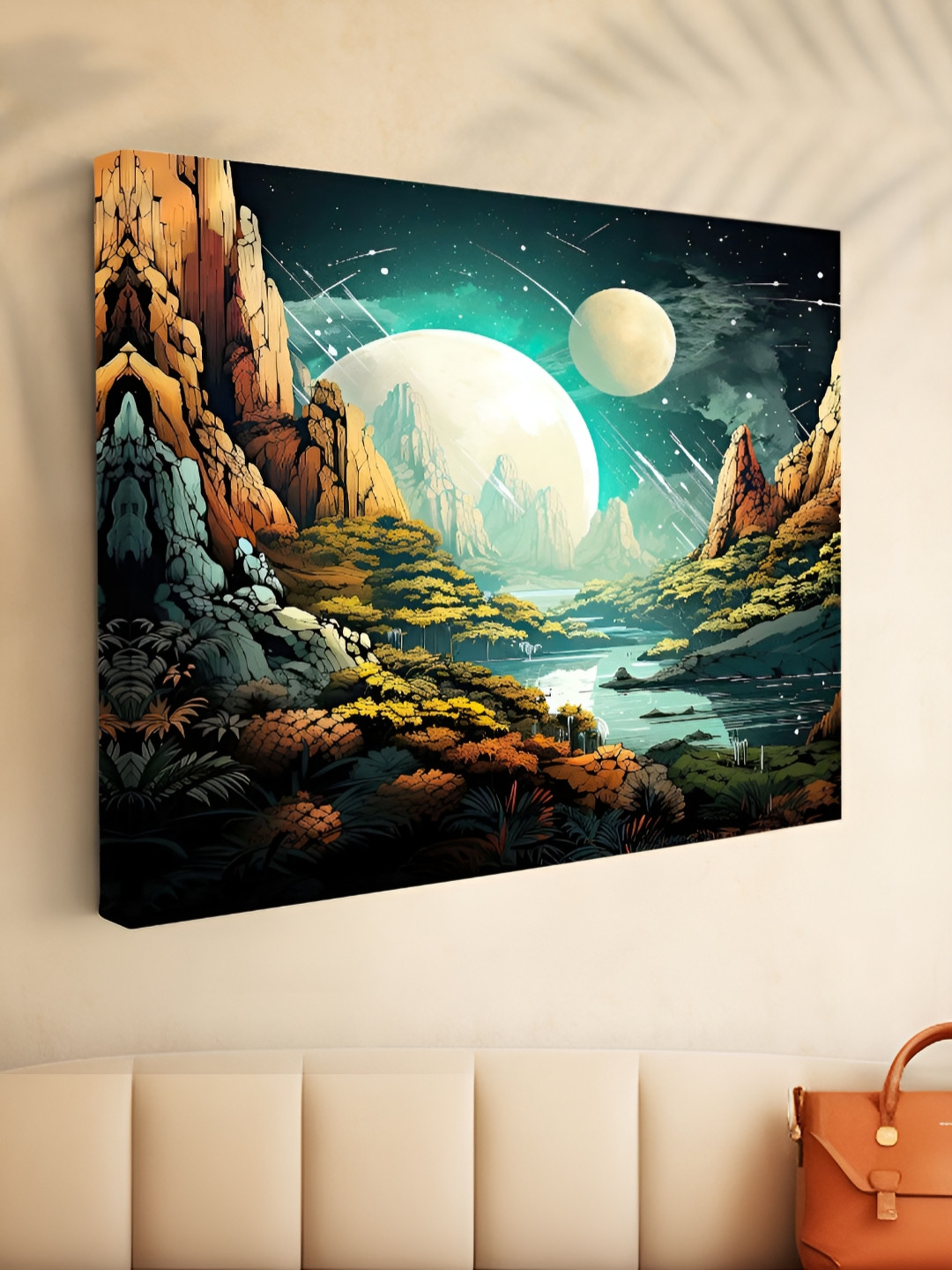 SAF Green & Brown Cosmic Landscape Canvas Painting Wall Art