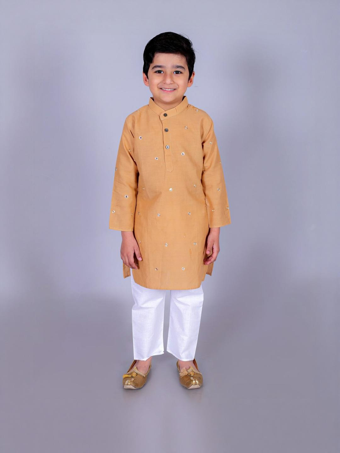 FabJunior Boys Beige Pure Cotton Kurta Sets