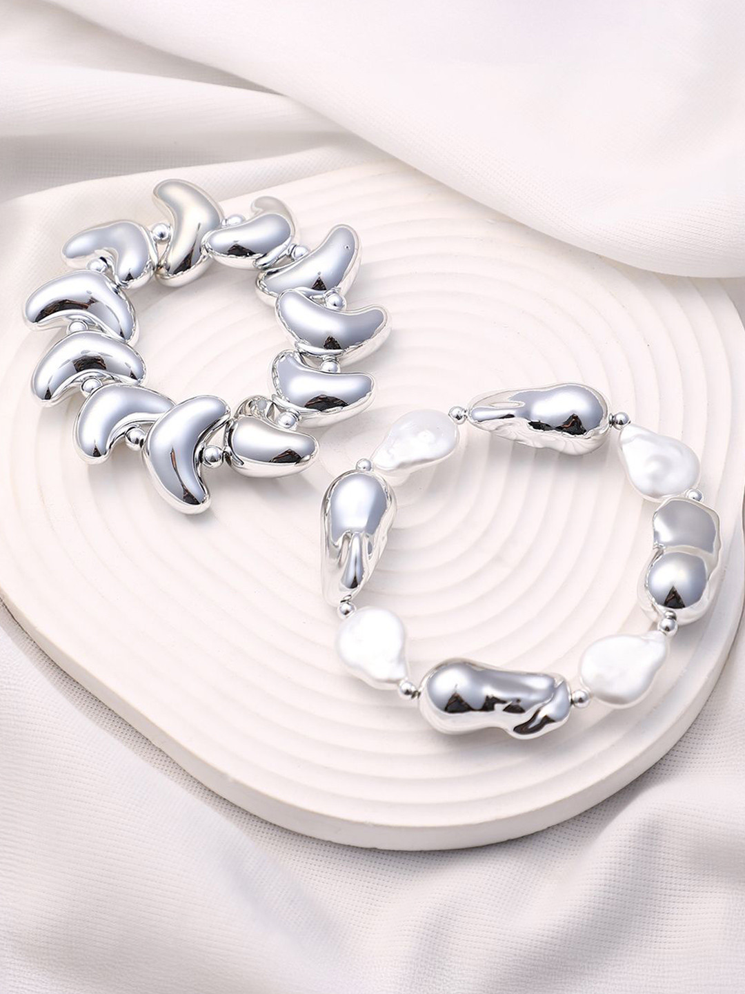 SOHI Women Set Of 2 Silver-Plated Abstract-Graine Beaded Wraparound Bracelets