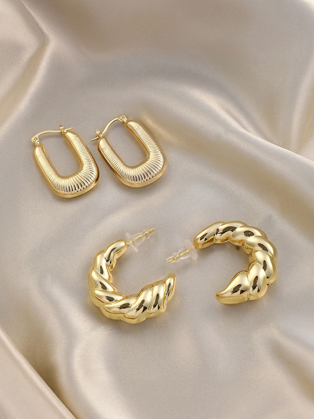 SOHI Set Of 2 Gold-Plated Everyday Hoop Earrings