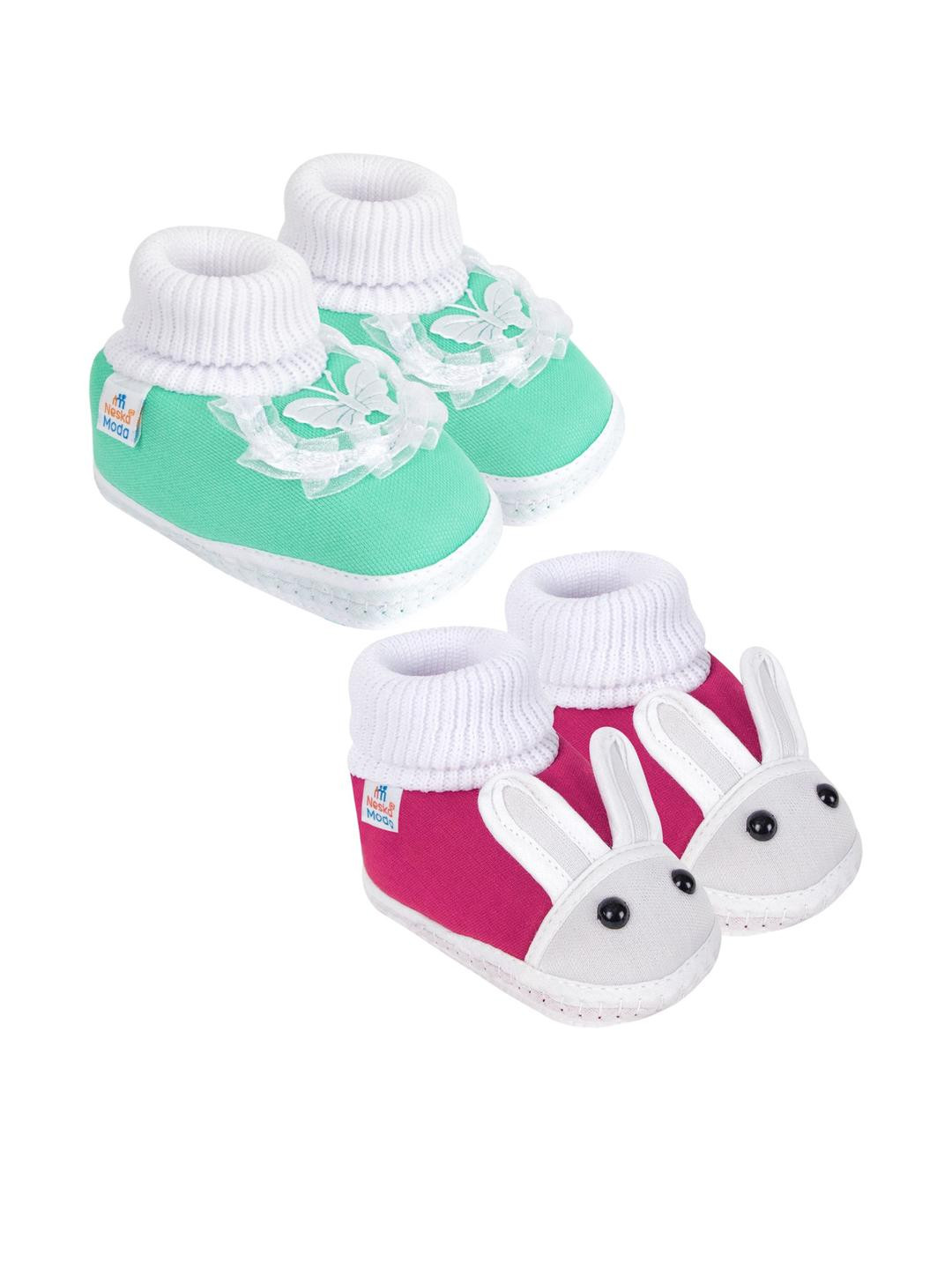 NESKA MODA 3 To 12 Months Infants 2 Pair Combo Soft Cotton Butterfly Frill Booties