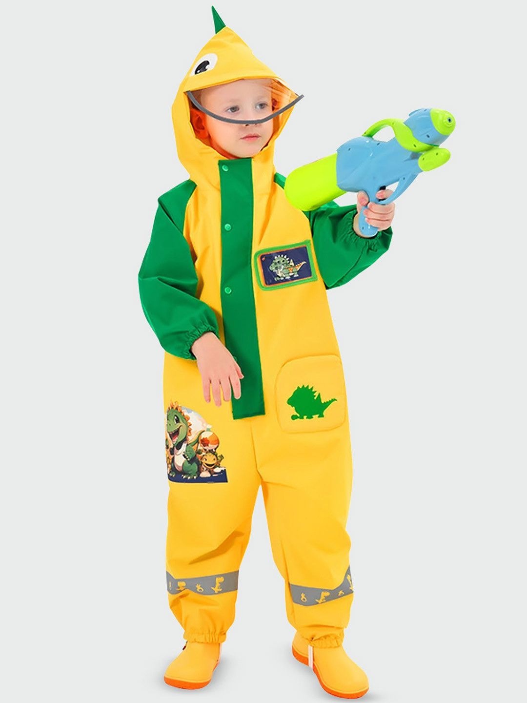 Little Surprise Box LLP Unisex Kids Dinosaur Printed Jumpsuit Style Raincoat