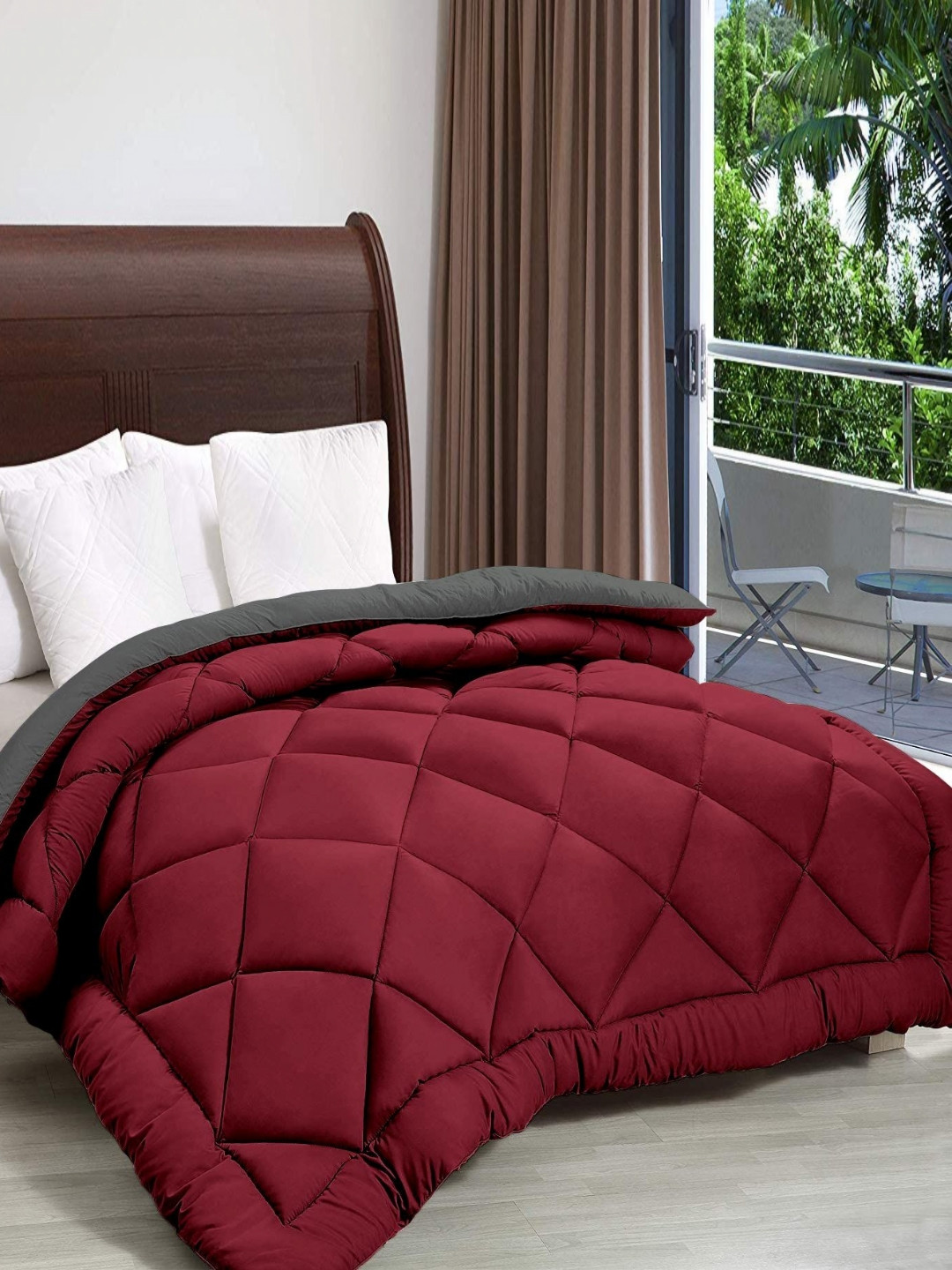 Comfowell Grey & Maroon Checked Heavy Winter 210 GSM Double Bed Comforter
