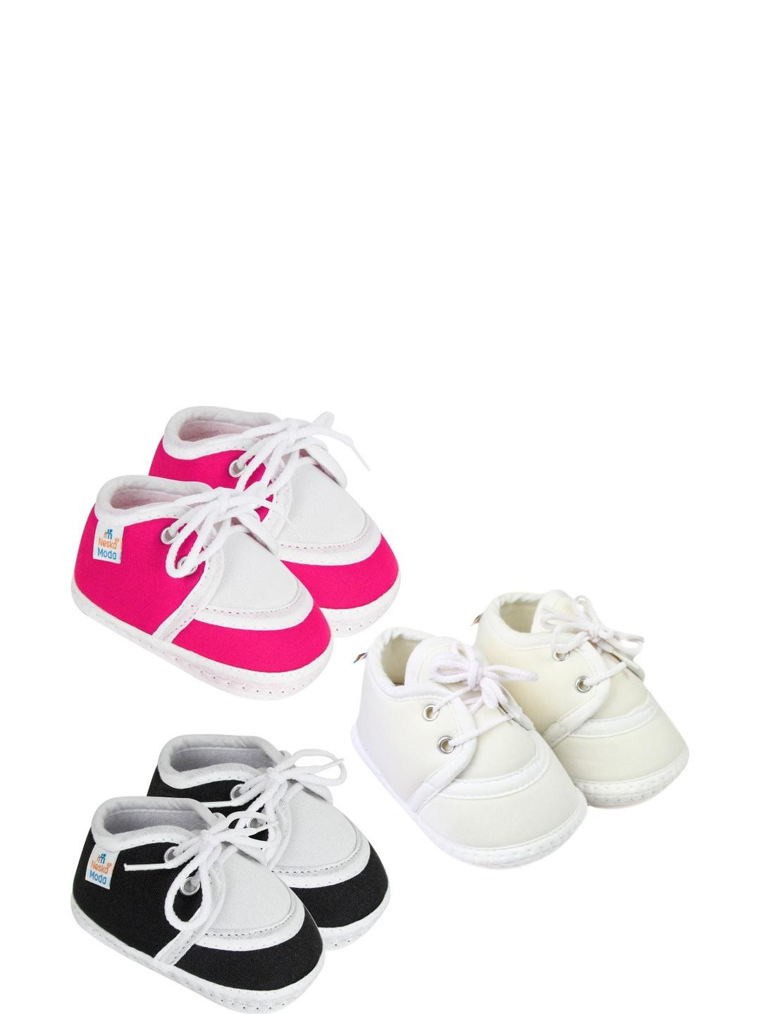 NESKA MODA 6 To 12 Months 3 Pair Combo Skin Friendly Soft Cotton Lace Shoes/ Booties