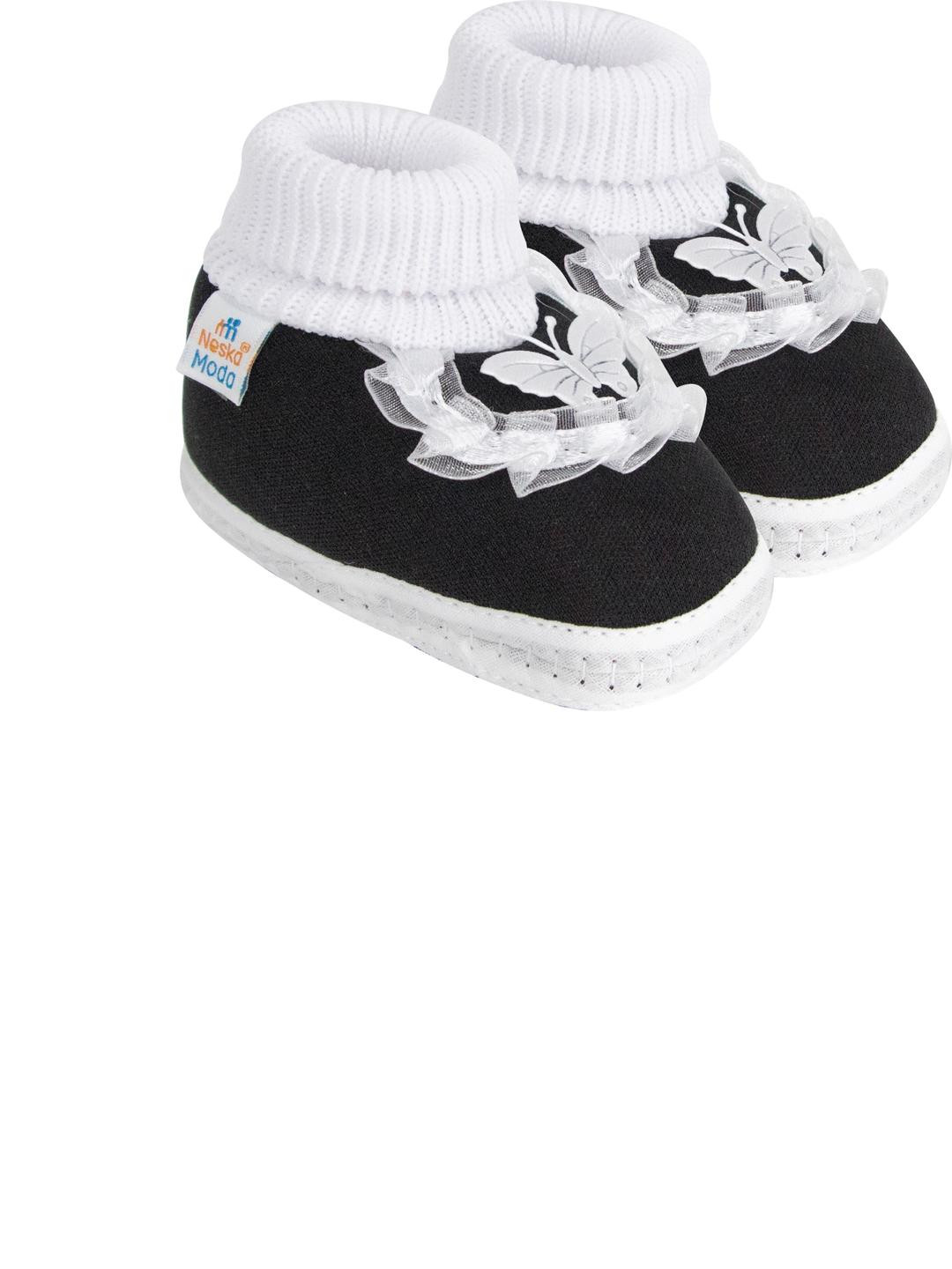 NESKA MODA 0 To 6 Months Newborn Baby Girl Cotton Skin-Friendly Butterfly Frill Slip On Booties
