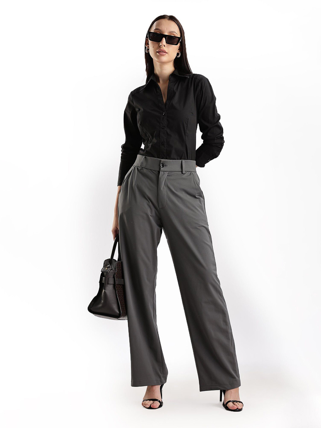 BLUE TYGA Women Loose Fit High-Rise Pleated Office Trouser