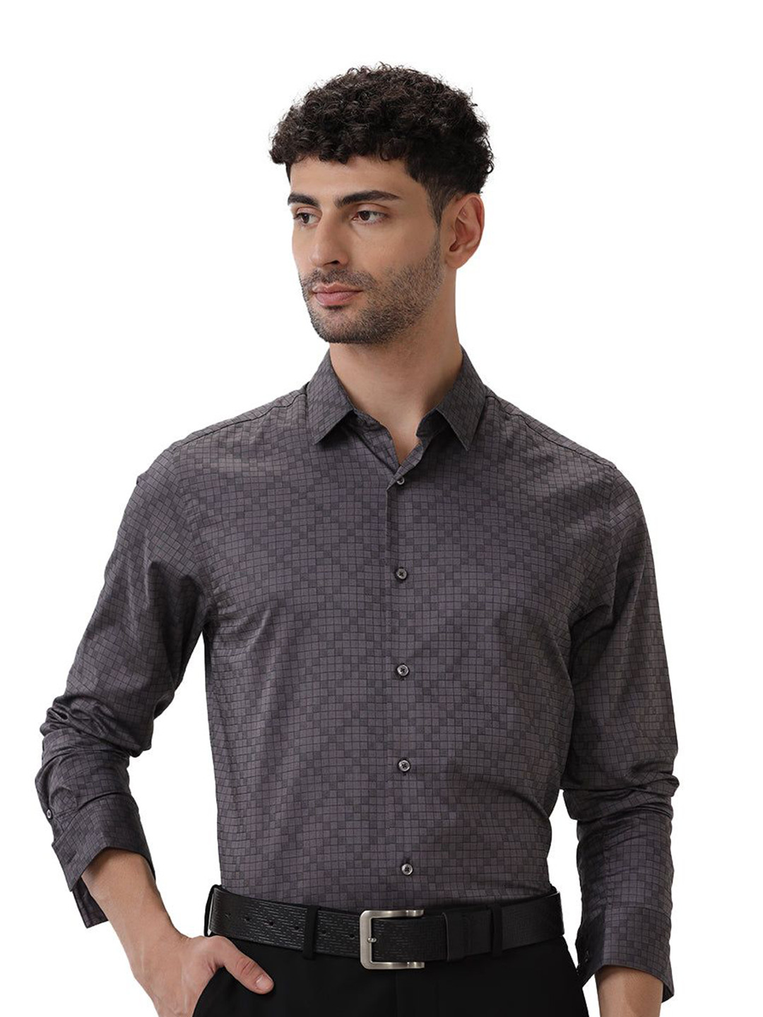 The Collection Men Classic Fit Geometric Printed Spread Collar Cotton Formal Shirt