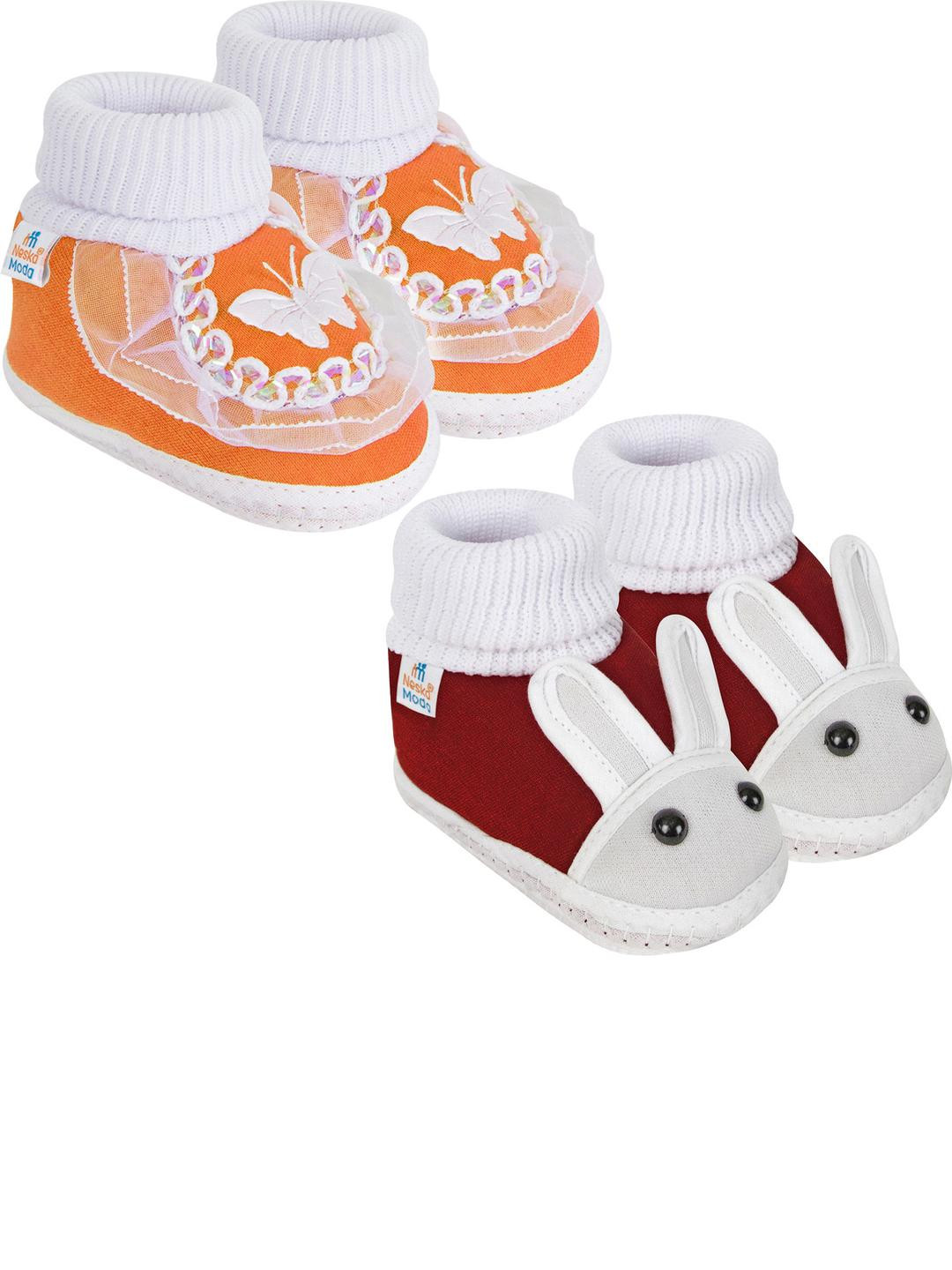 NESKA MODA 12 To 18 Month NonSlip Set of 2 Pair Toddler Baby Unisex Soft Cotton Rabbit Face Booties
