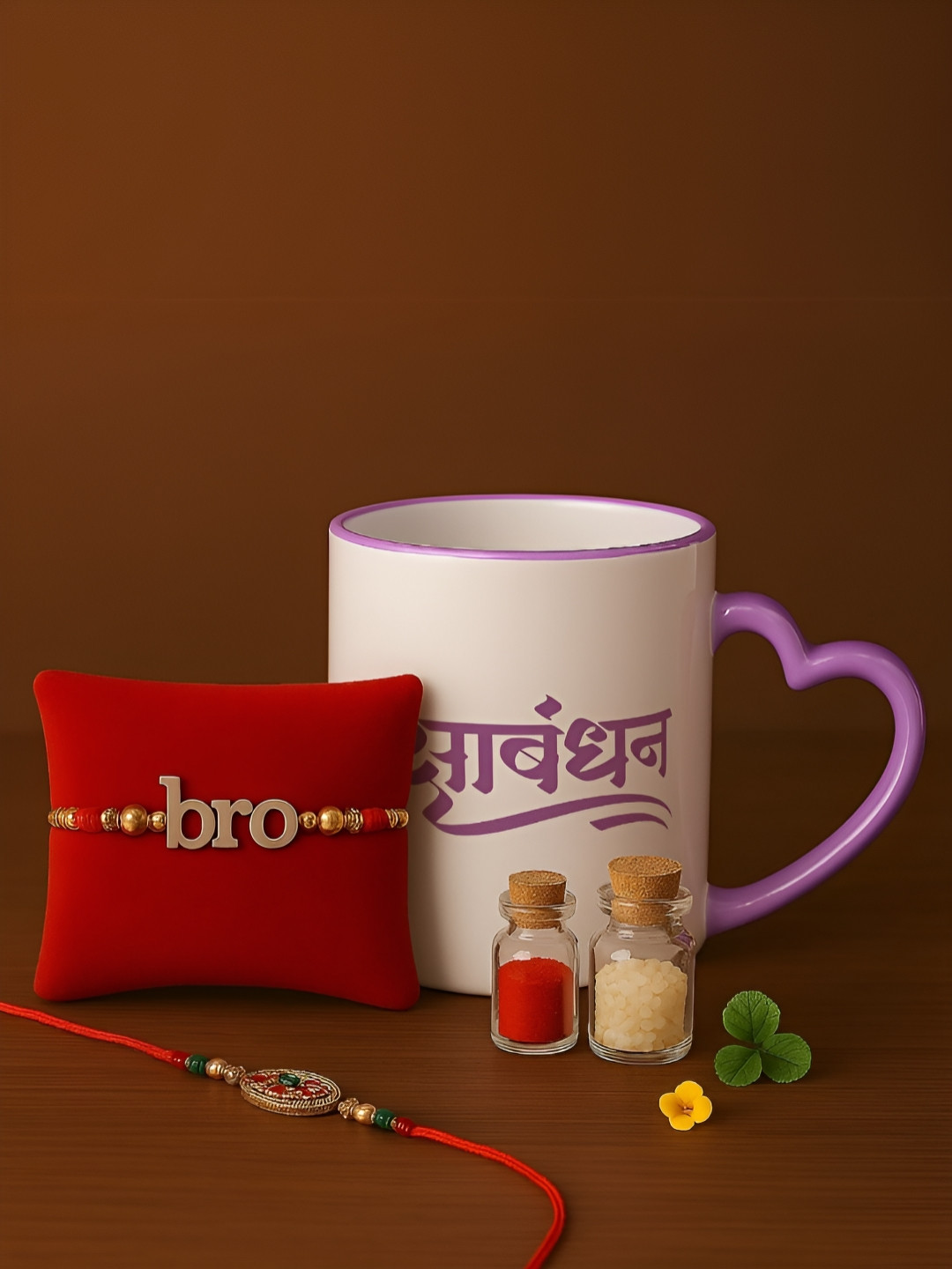 INTERNATIONAL GIFT Purple Typography Ceramic Handmade Mug with 2 Rakhis and Roli, Akshat-320ml