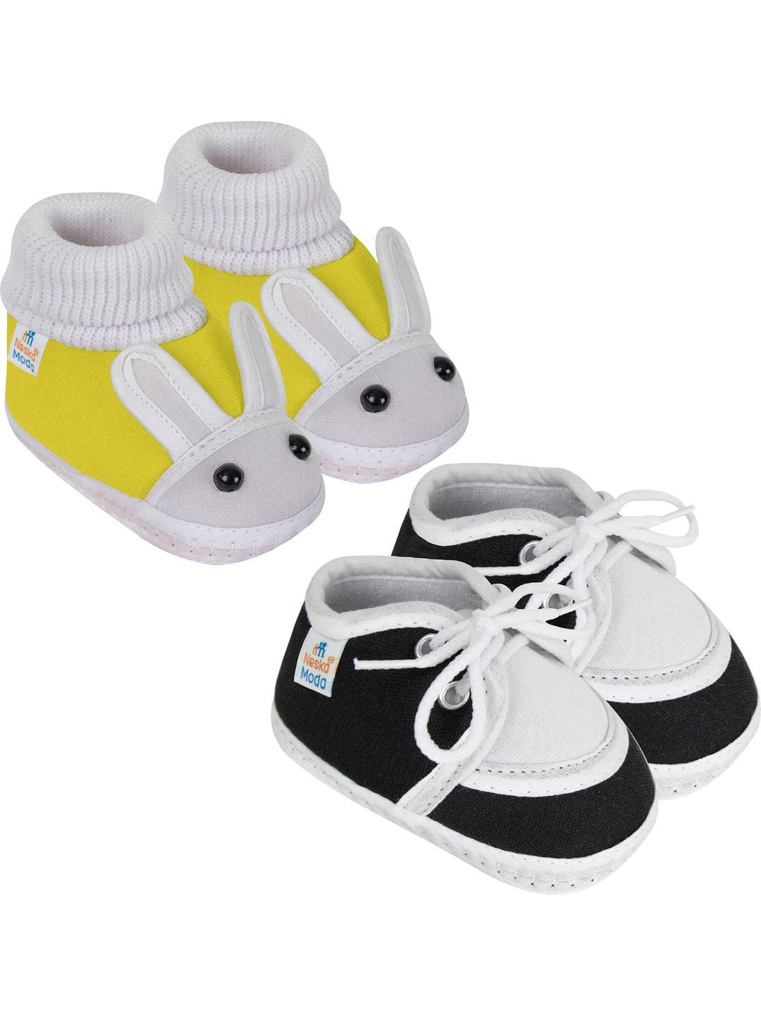 NESKA MODA 3 To 12 Months 2 Pair Newborn Unisex Baby Skin Friendly Soft Cotton Lace Shoe Booties