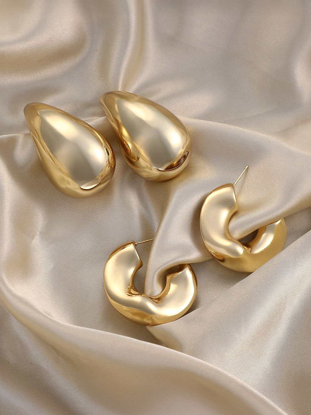 SOHI Set Of 2 Gold-Plated Statement Hoop Drop Earrings
