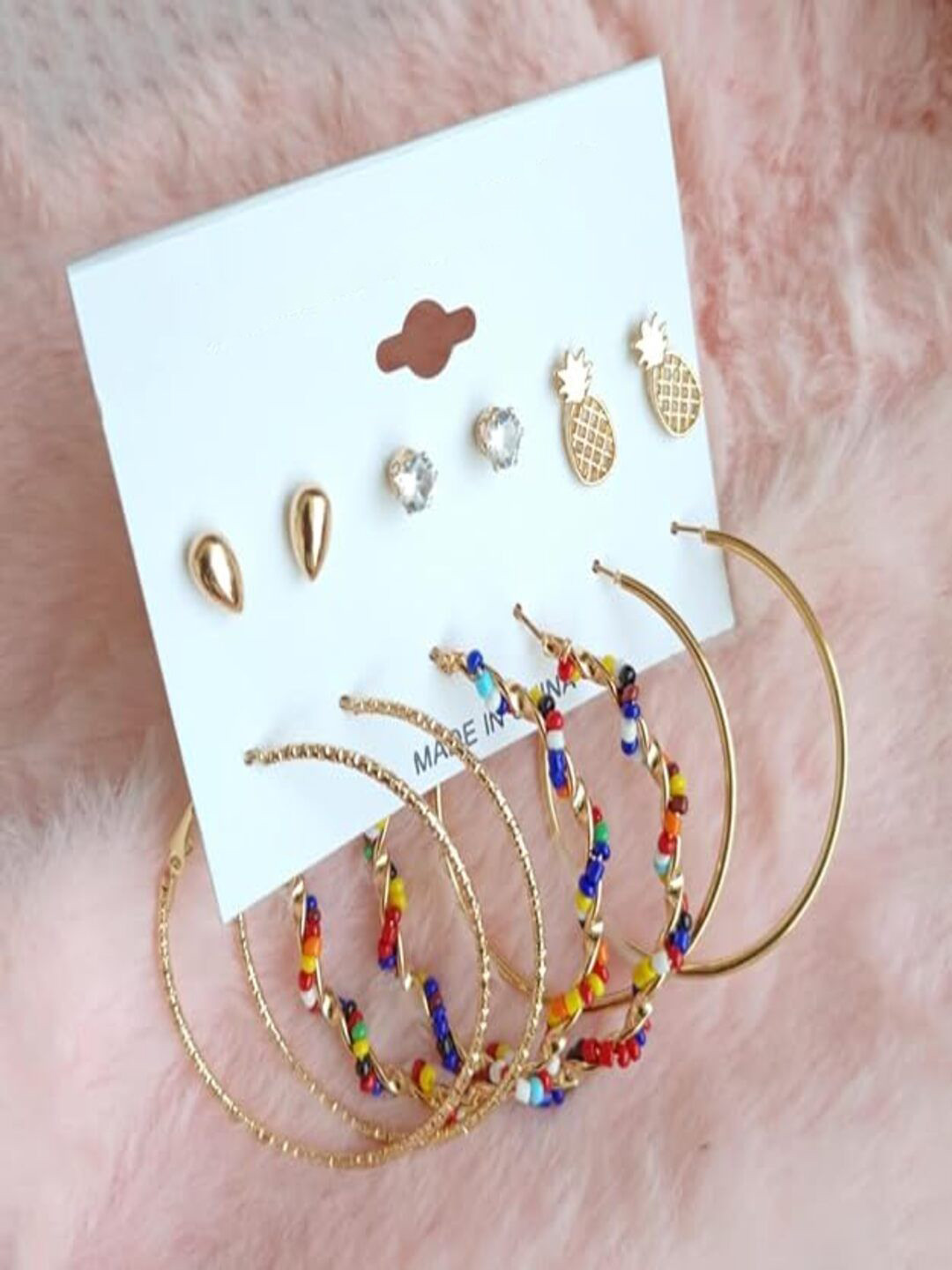 AmazingKarts Set of 6 Gold-Plated Pearls Beaded Circular Hoop Earrings