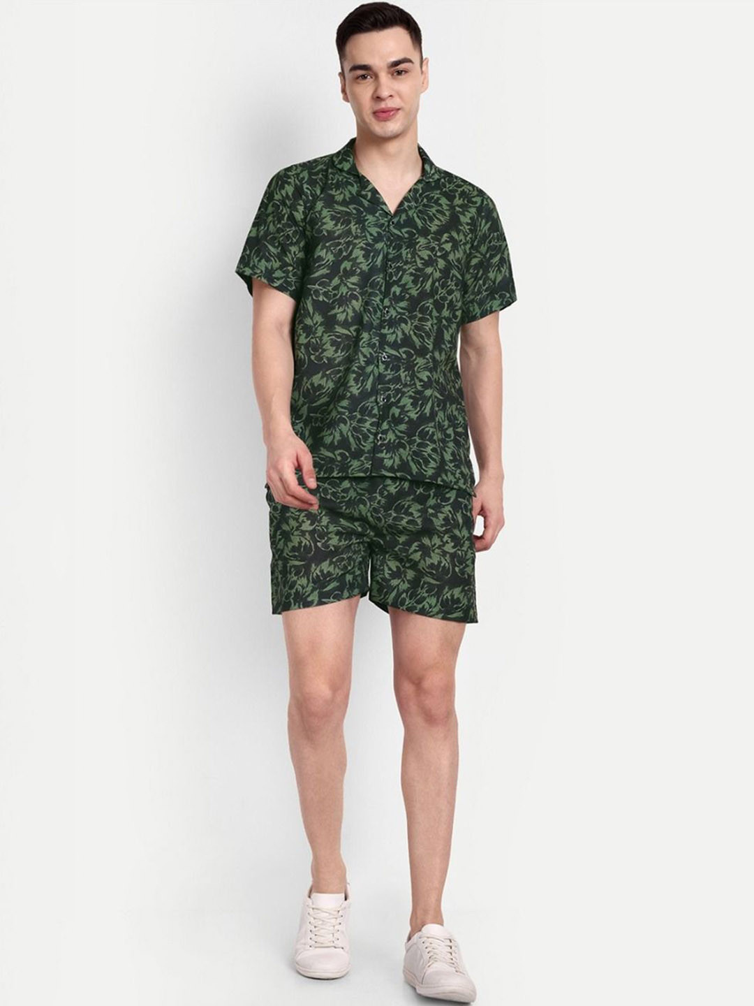 Snowdrip Floral Printed Mandarin Collared Shirt With Shorts Co-Ords