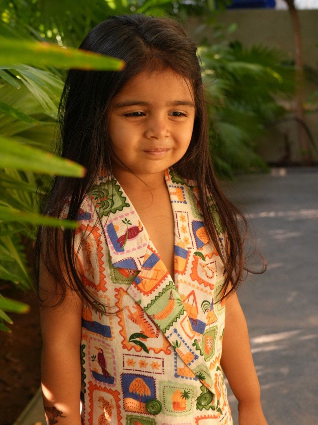 Funny Bones Clothings Girls Animal Printed Pure Linen Knee Length Blazer Dresses