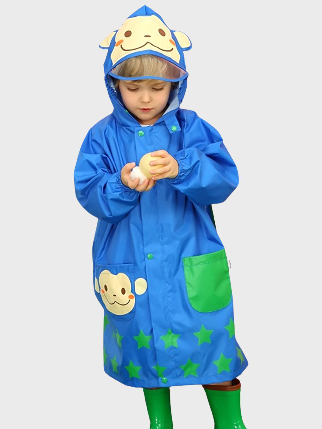 Little Surprise Box LLP Kids Starry Monkey Cobalt Long Style Raincoat