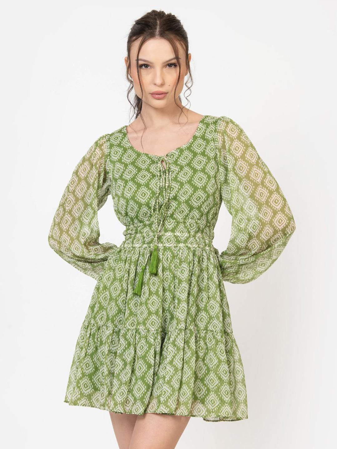 Zenava by Myntra Women Geometric Printed Chiffon Fit & Flare Mini Dress