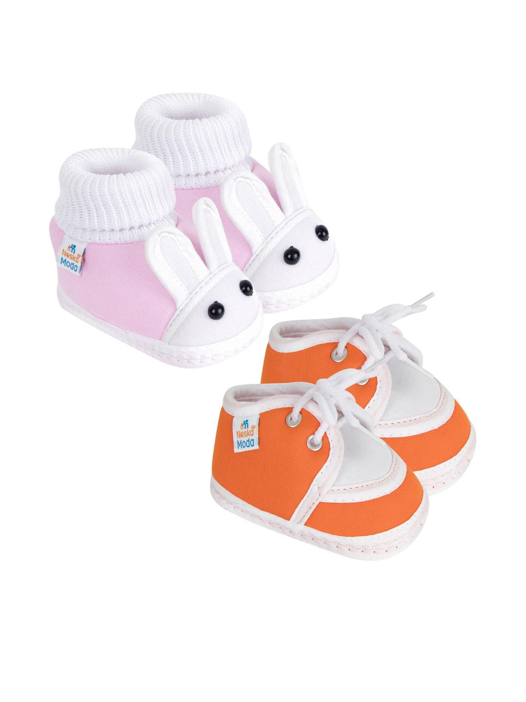 NESKA MODA 0 To 6 Month Newborn Unisex Baby Skin-Friendly 2 Pair Soft Cotton Rabbit & Lace Booties