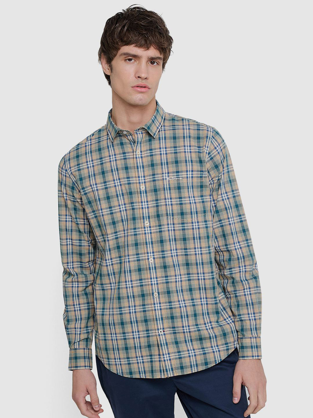 BEN SHERMAN Checked Button-Down Collar Long Sleeves Pure Cotton Classic Shirt