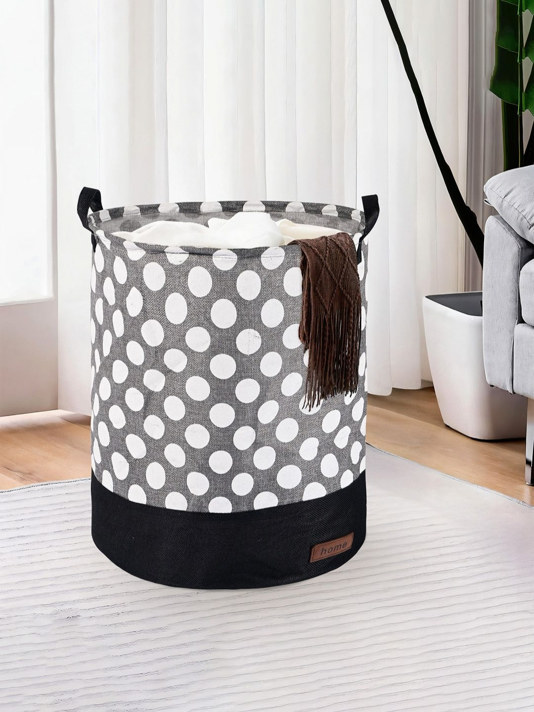 Aura Grey Printed Foldable Laundry Bags With Handle - 43L